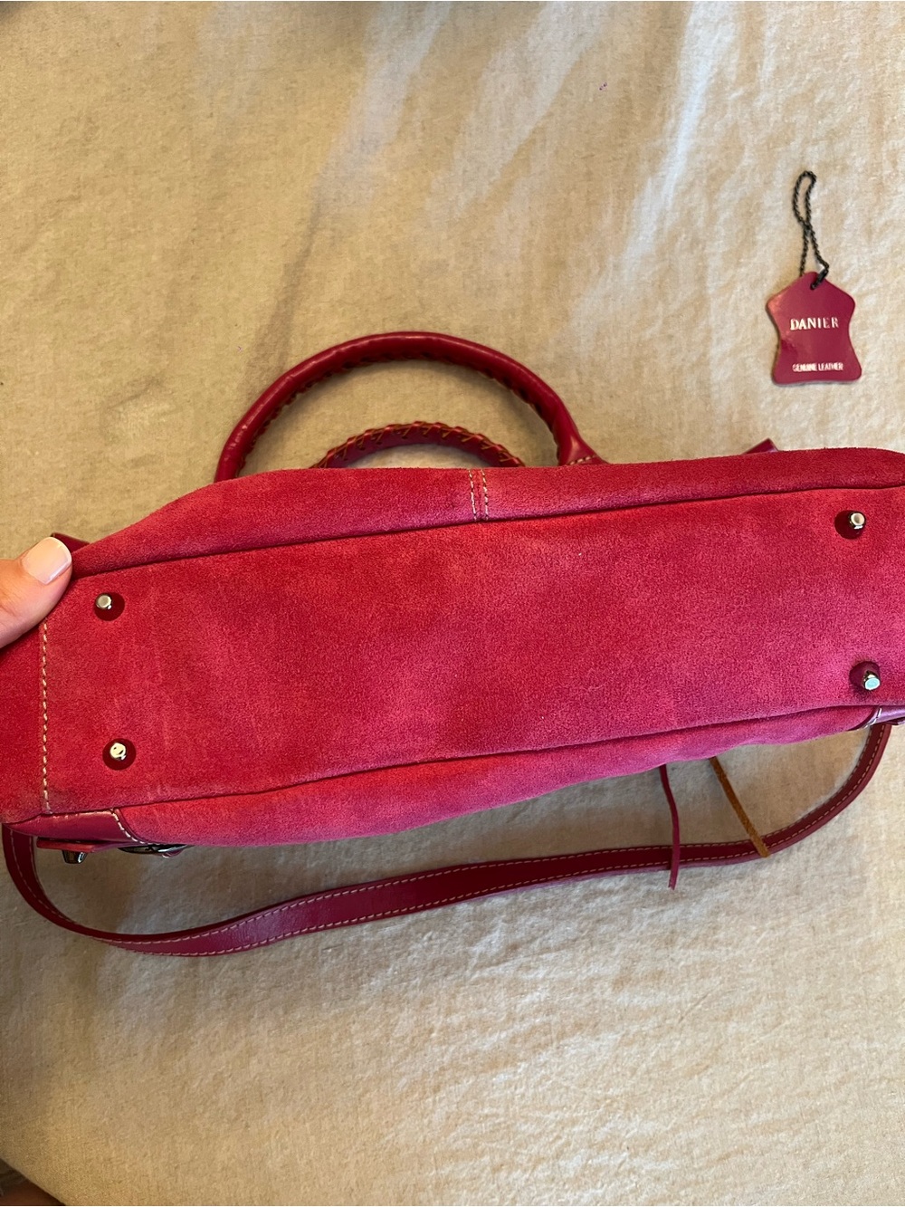 Danier Genuine Leather Suede Satchel Bag - Picture 5 of 7